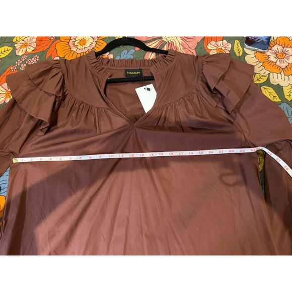 NWT SugarLips Brown Prissy Poplin Ruffle Mini Dress Size XL - Picture 8 of 10